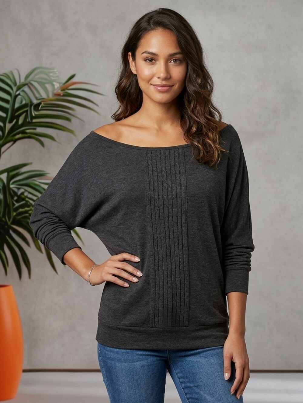 Kieran Women's Gray Dolman Sleeves Oversized Knit Sweater